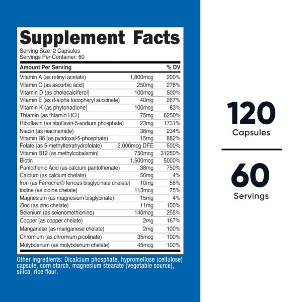 Cápsulas del multivitamínico Nutricost en primer plano