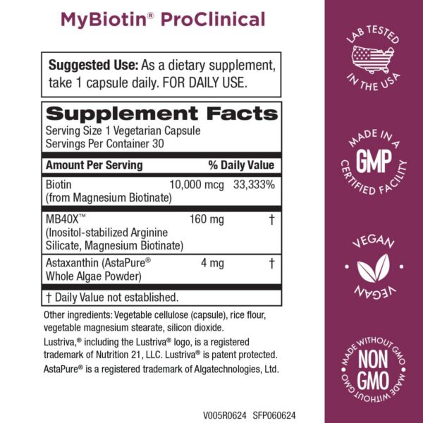 Botella MyBiotin ProClinical 30 cápsulas vegetales