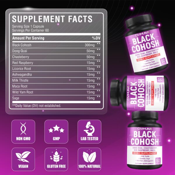 Cápsulas naturales Cohosh Negro CIVIMUNA vista cercana