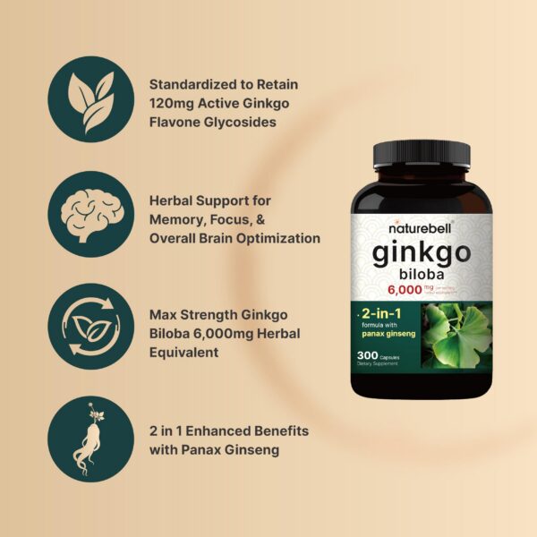 Cápsulas naturales ginkgo biloba 6000mg con ginseng