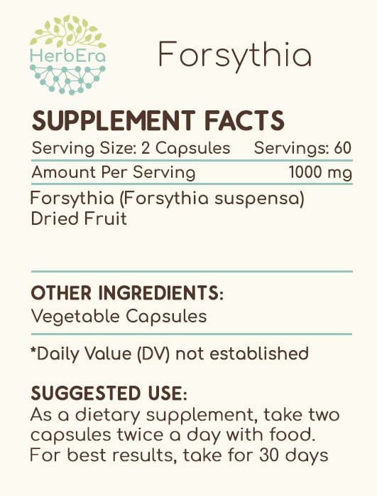 Version 1.0.0 Cápsulas naturales HerbEra Forsythia en paquete de 120