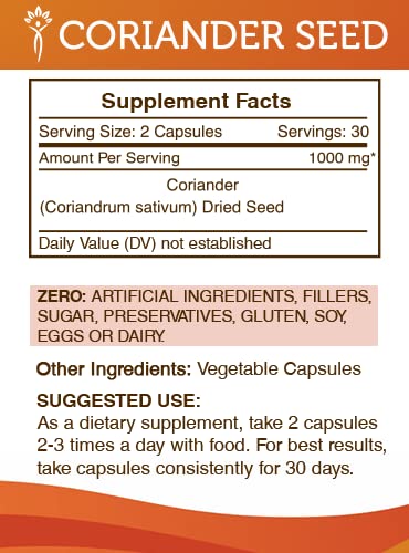 Cápsulas naturales de semillas de cilantro sin aditivos ni gluten