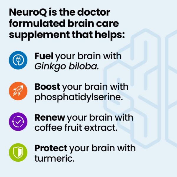 Version 1.0.0 Etiqueta frontal del suplemento NeuroQ con ingredientes naturales