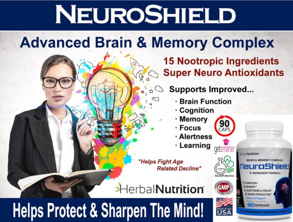 frascos suplemento neuroshield 180 cápsulas multingredientes