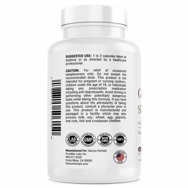 Version 1.0.0 Cápsulas no transgénicas para ayuda al sueño Genius Herbals