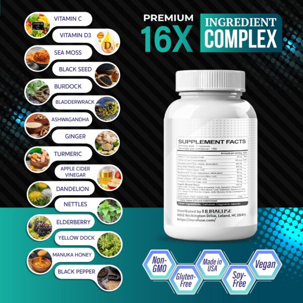 Cápsulas Nurafuse Sea Moss facil de tragar 150 unidades