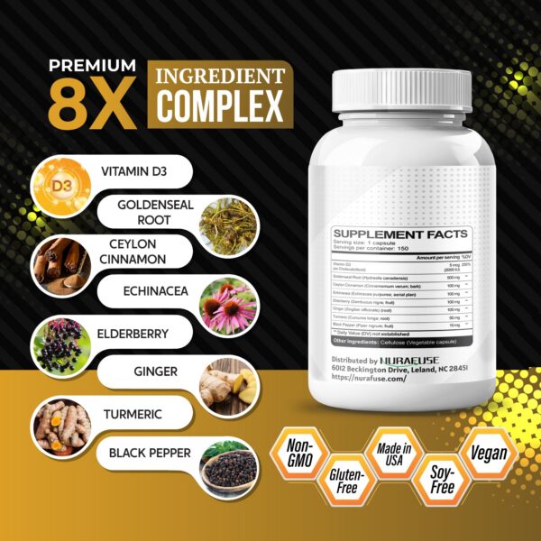 Cápsulas NURAFUSE sello de oro mezcla 8 ingredientes naturales