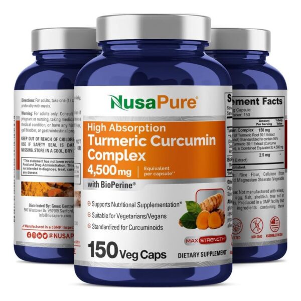Cápsulas de NusaPure cúrcuma curcumina alta absorción