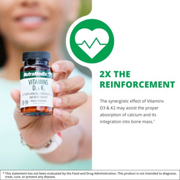 Cápsulas NutraMedix vitamina D3 y K2 para salud ósea e inmune