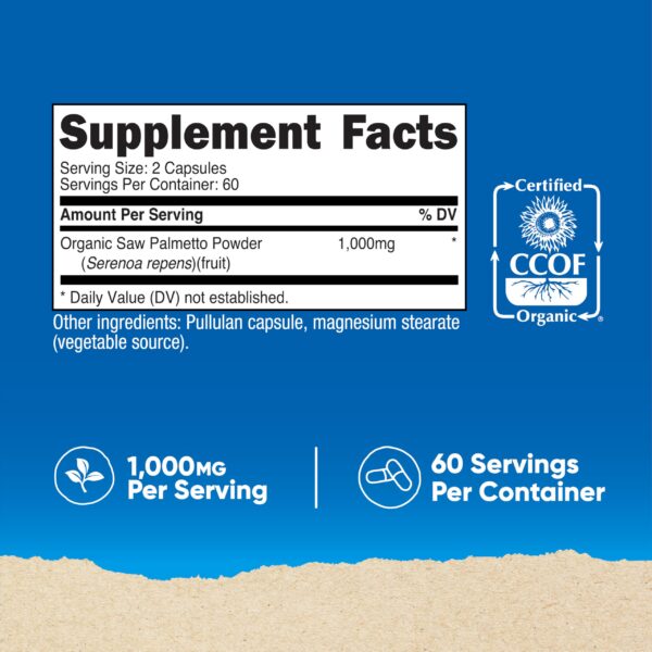 Version 1.0.0 Cápsulas Nutricost Saw Palmetto 120 unidades certificado