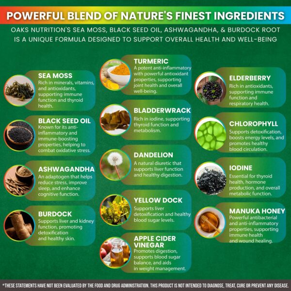 Cápsulas Oaks Nutrition Sea Moss para salud y vitalidad
