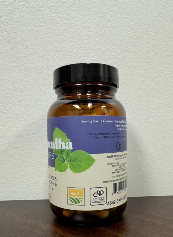 Visión lateral cápsulas Ashwagandha orgánicas