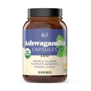 Frasco cápsulas orgánicas Ashwagandha 500mg completo