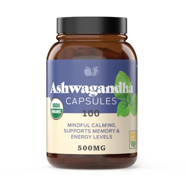 Frasco cápsulas orgánicas Ashwagandha 500mg completo