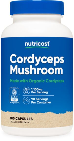 Botella de cápsulas orgánicas Cordyceps Nutricost 180 unidades