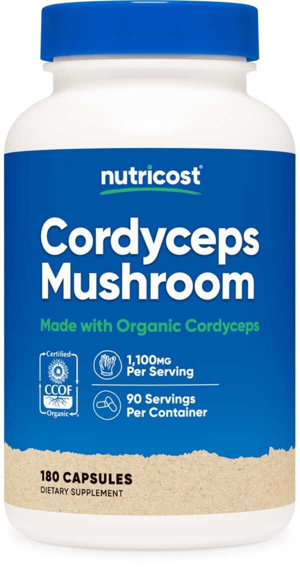 Botella de cápsulas orgánicas Cordyceps Nutricost 180 unidades