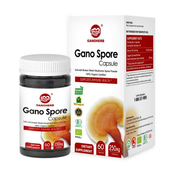Cápsulas orgánicas hongo Reishi GANOHERB paquete 60 veganas