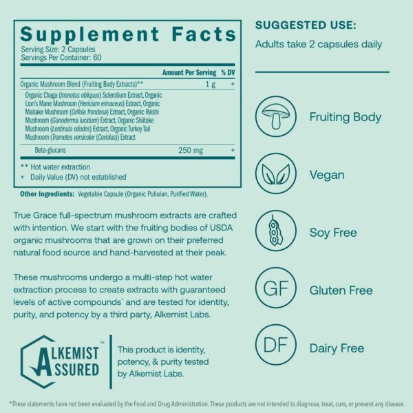 Cápsulas orgánicas de mezcla de hongos para salud True Grace