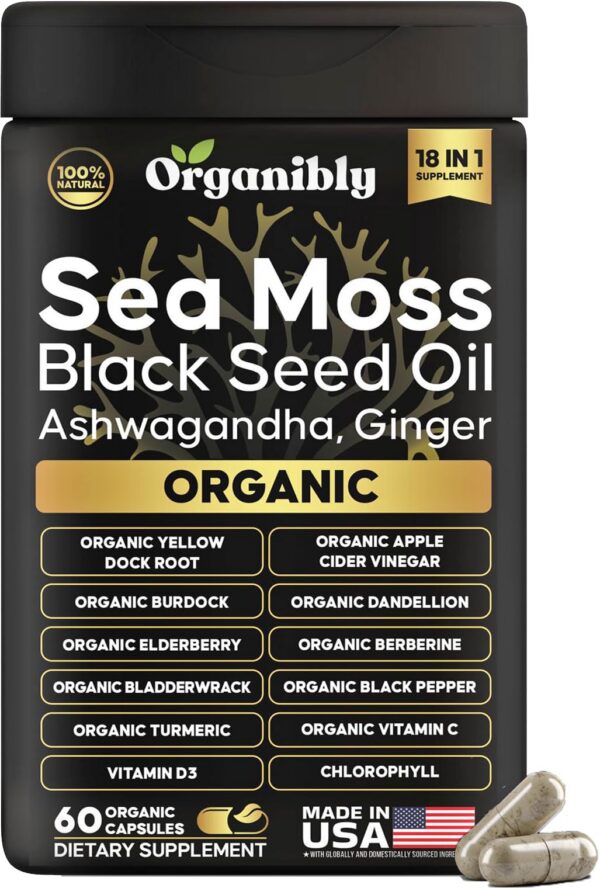 Cápsulas Orgánicas de Musgo de Mar y Ashwagandha Organibly