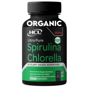 Cápsulas orgánicas de spirulina chlorella 3000 mg