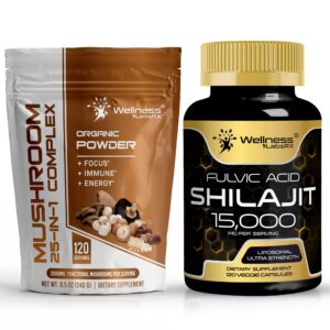 Cápsulas de polvo de hongo y shilajit del Himalaya