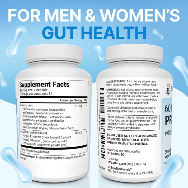 Cápsulas prebióticas y probióticas Dr. Berg para digestión