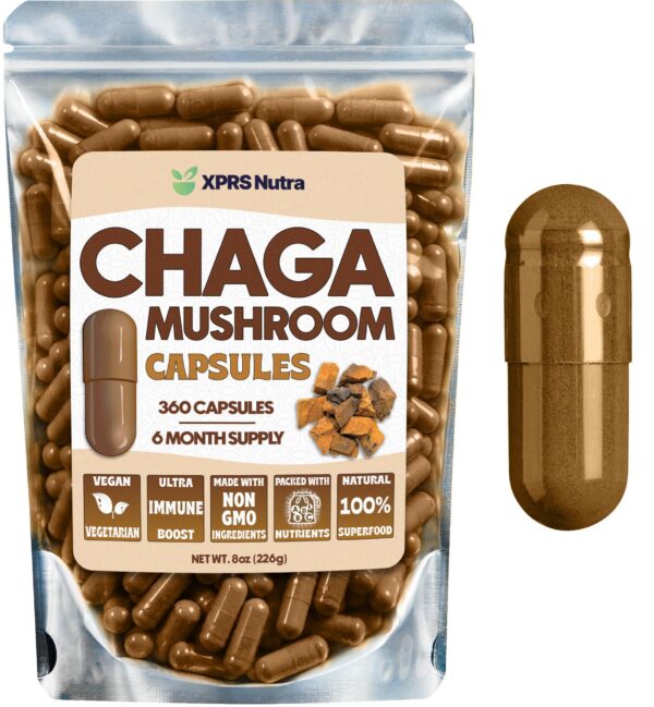 Cápsulas premium hongo chaga XPRS Nutra paquete