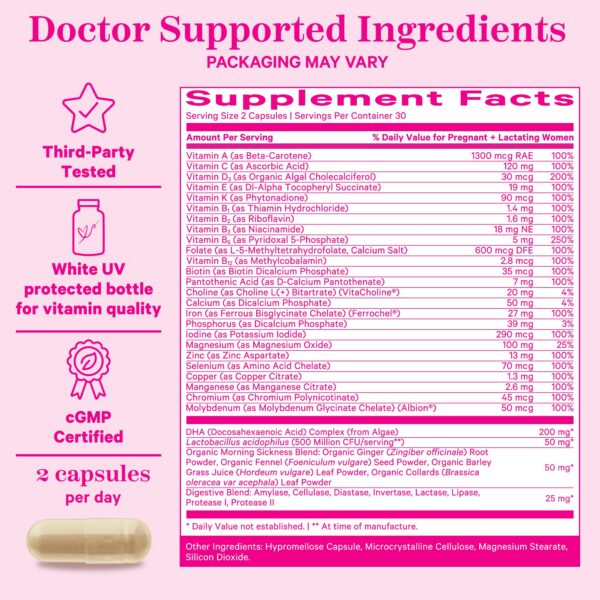 Cápsulas prenatales Pink Stork con probióticos y nutrientes