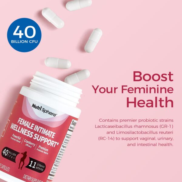 Cápsulas probióticas femeninas con arándano y prebióticos