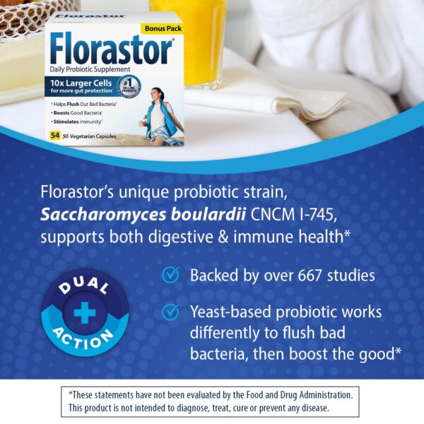 Capsulas probióticas Florastor para regulacion intestinal y sistema inmune