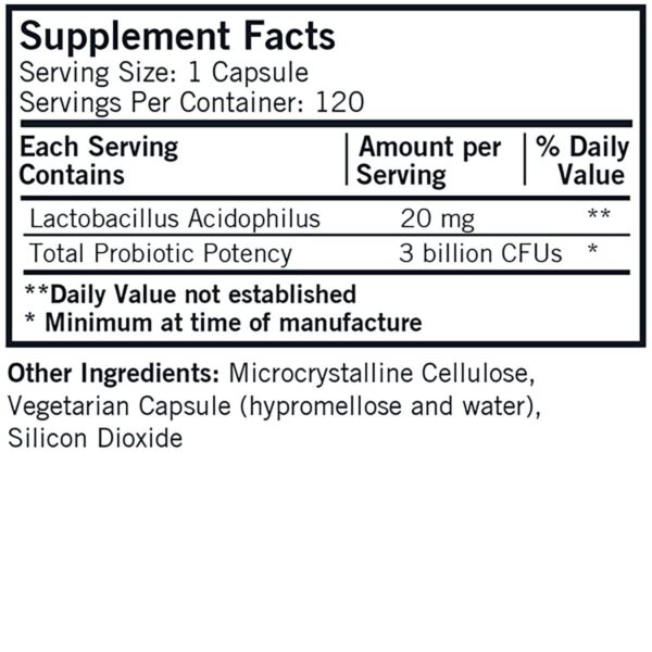 Cápsulas probióticas hipoalergénicas Kirkman Lactobacillus Acidophilus