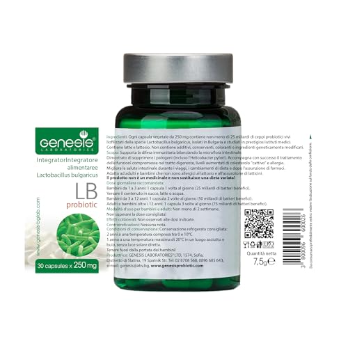 Cápsulas probióticas Lactobacillus Bulgaricus para salud digestiva