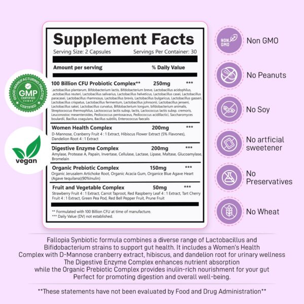 Cápsulas probióticas con prebióticos y enzimas digestivas para mujeres