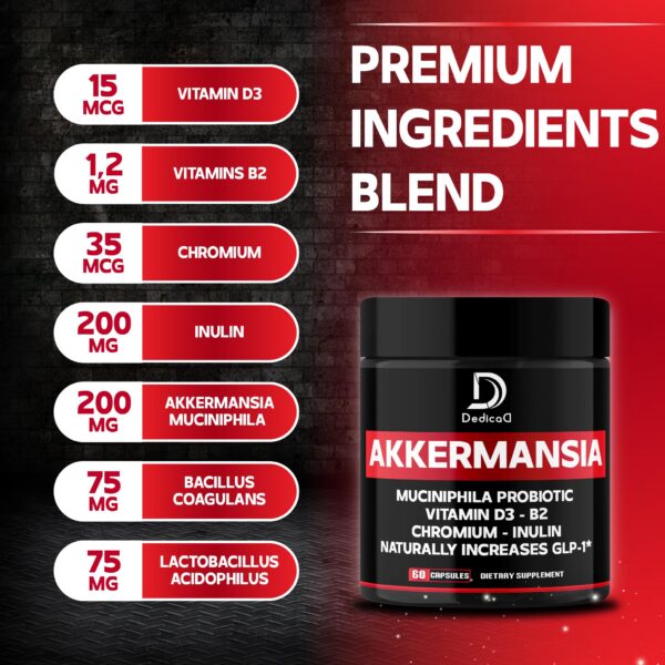 Version 1.0.0 Cápsulas probiótico Akkermansia DEDICAD vista cercana