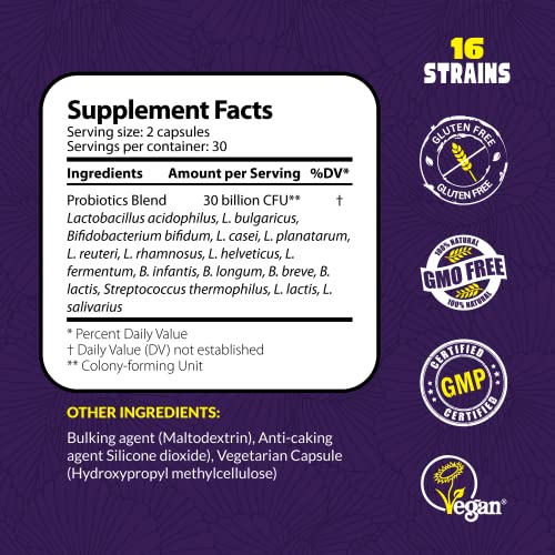 Cápsulas de probióticos veganos NutriZing 30 mil millones UFC