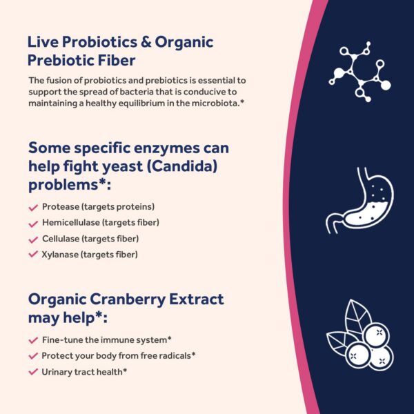 Cápsulas de probióticos con prebióticos y enzimas para mujeres
