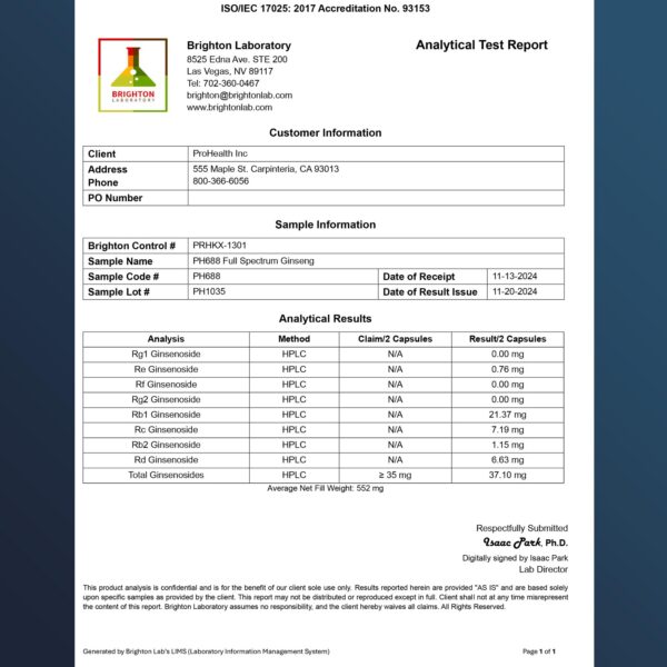 Cápsulas ProHealth ginseng 1000mg presentación