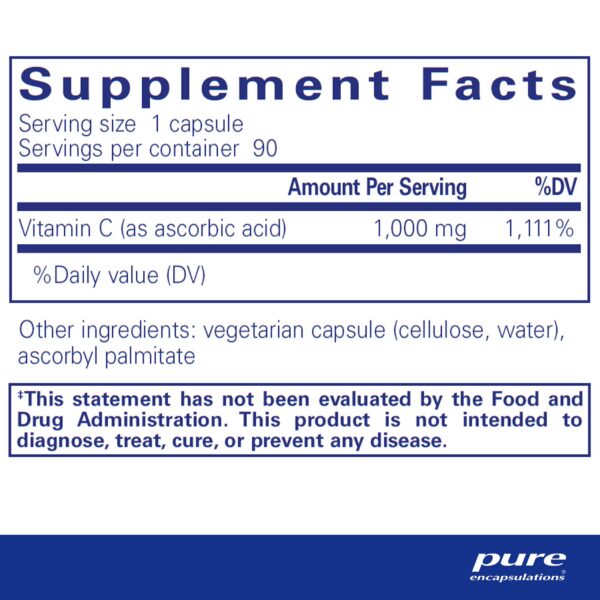 Cápsulas Pure Encapsulations ácido ascórbico 1000 mg
