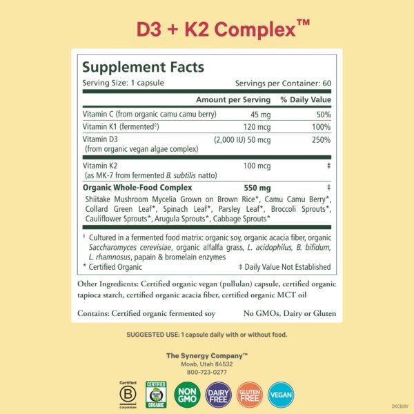 Version 1.0.0 Cápsulas PURE SYNERGY D3 y K2 veganas complejo para huesos saludables
