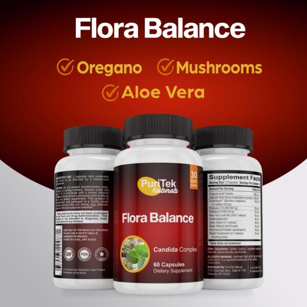 Detalle cápsulas Puritek Naturals para candida y salud intestinal