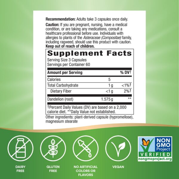 Version 1.0.0 Cápsulas de raíz de diente de león Nature's Way producto vegano