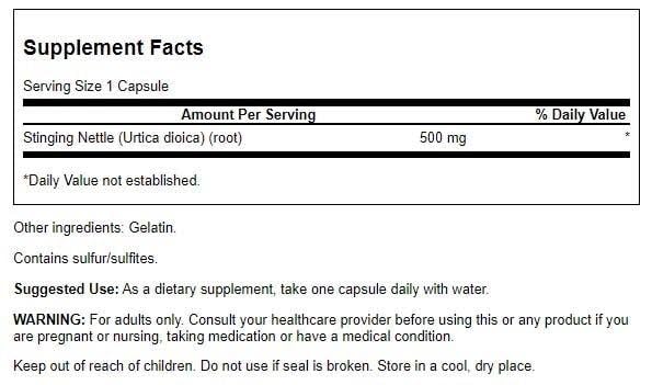Capsulas de Raíz de Ortiga 500 mg Swanson vistas cercanas