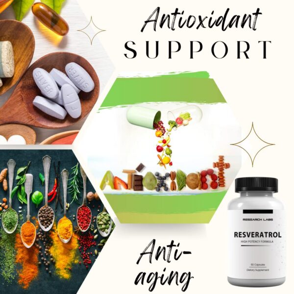Cápsulas Research Labs Resveratrol antioxidante anti envejecimiento