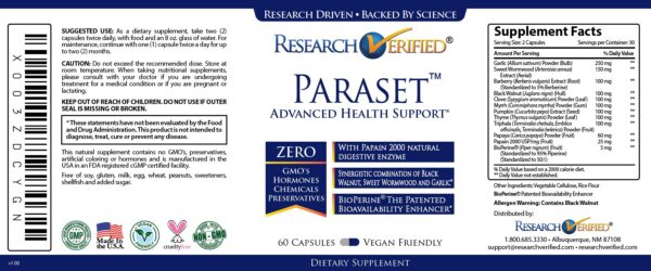 Cápsulas Research Verified Paraset de 120 unidades para digestión