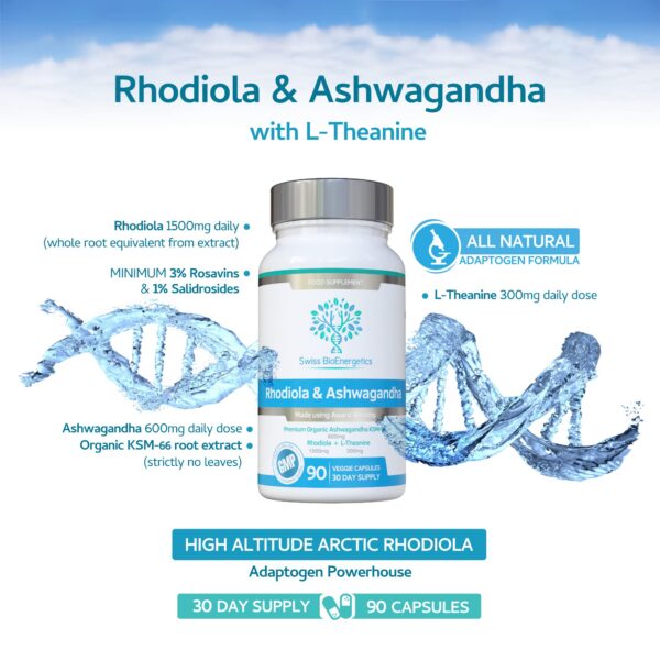 Cápsulas de Rhodiola y Ashwagandha alta potencia 600mg