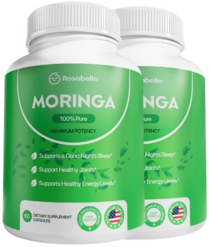 Frasco de cápsulas Rosabella Moringa para energía y salud