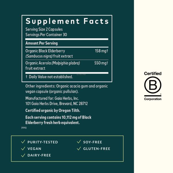 Version 1.0.0 Cápsulas de sauco negro Gaia Herbs vista lateral