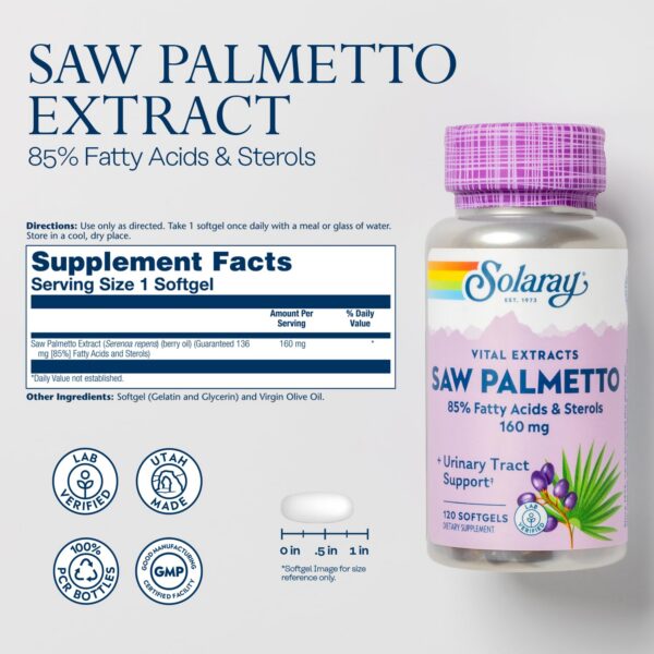 Cápsulas suaves de Saw Palmetto SOLARAY para soporte urinario