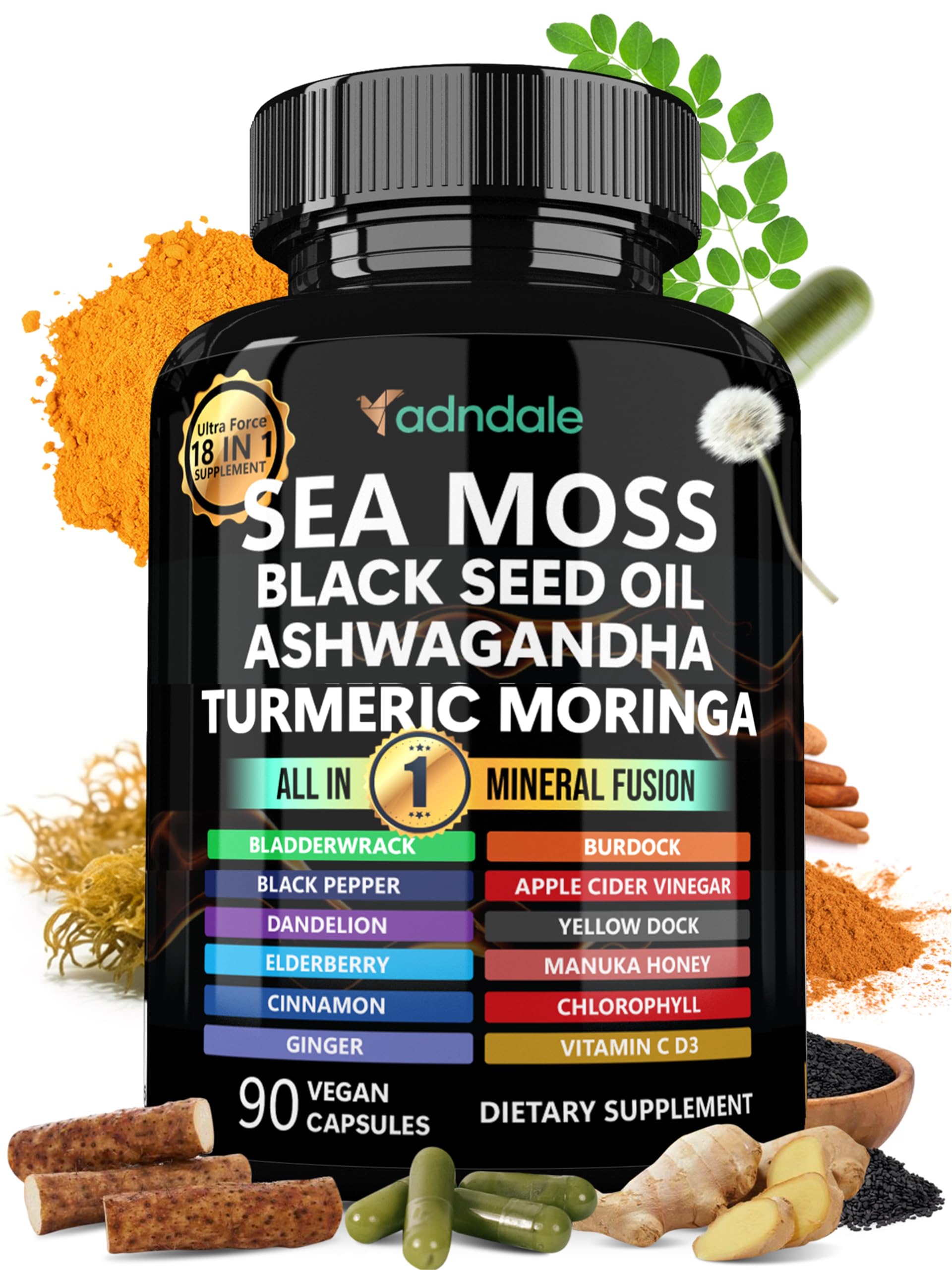 Adndale Sea Moss with Black Seed Oil Ginger