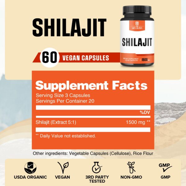 Version 1.0.0 Cápsulas Shilajit 1500 mg para sistema inmune y energía